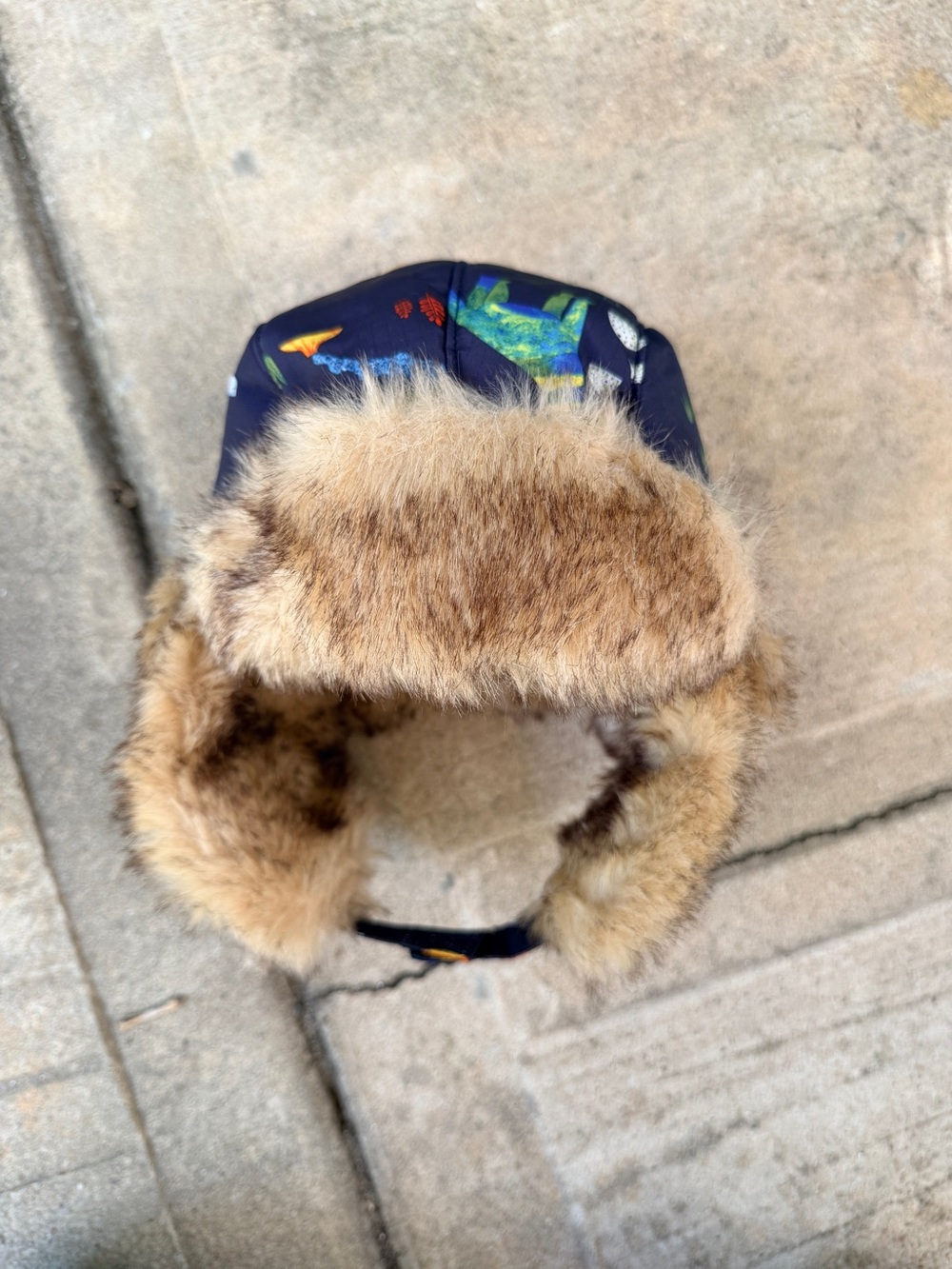 Kids Faux Fur Trapper Hat - Navy with Tan Fur 6-12 months